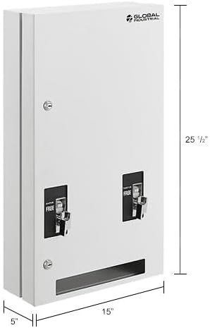 Global Industrial Feminine Hygiene Dispenser, Free Vending, 15"Wx5"Dx25.5"H | Wall or Surface Mount, Steel Construction, For Tampons and Sanitary Napkins