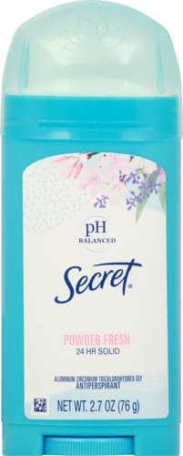 Secret Antiperspirant and Deodorant for Women, 24hr Sweat and Odor Protection, PH Balanced, Gentle on Skin, Wide Solid Deodorant Stick, Powder Fresh Scent, 2.7 oz (Pack of 2)