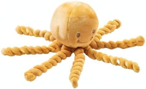 Nattou Plush Stuffed Toy, Cuddly Companion, Umbilical Cord Design Reassures Baby, Vegan, Lapidou Octopus, Yellow
