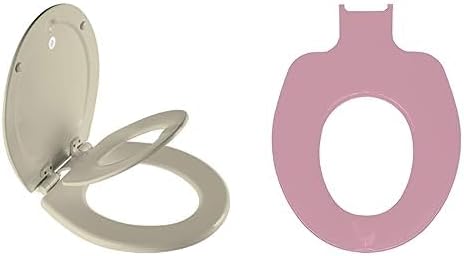 Mayfair NextStep2 Toilet Seat with Built-In Potty Training Seat, Slow-Close, Removable, Round, Bone Seat with Pink Child Seat