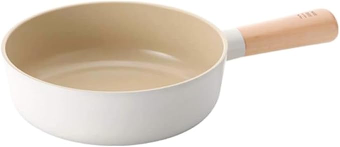 FIKA Small 7 Inch Deep Ceramic Coated Wok Pan, Nonstick Stir Fry & Soup Pan with Natural Wooden Handle, Induction Compatible for All Stovetops, Made in Korea (18cm)