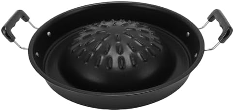 Asixxsix Thai Korean BBQ Grill Pan, Aluminum BBQ Grill Topper, 2 in 1 Non Stick Smoke Steak Grill Charcoal Pan Pork Hot Pot, Even Heating Barbecue Grill Plates, Camping BBQ Pan (35cm/13.78in Black)