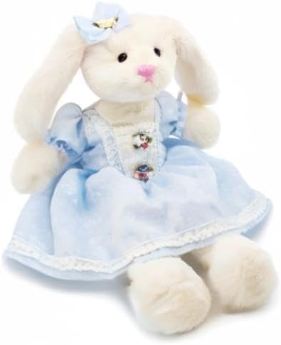 Small Soft Stuffed Animal Bunny Rabbit Plush Toy for Baby Girls 15inch (White Rabbit Wearing Blue Retro Dress)