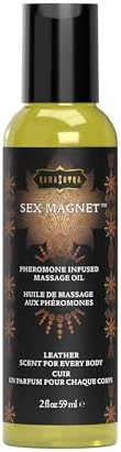 Kama Sutra Leather Pheromone Massage Bundle 2oz Massage Oil and Candle