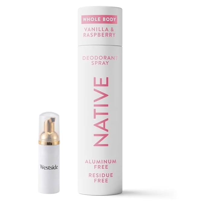 Native Whole Body Deodorant Spray for Women, 72 hour Aluminum free Deodorant Spray, Vanilla & Raspberry, 3.5oz with Westside Dispenser Pump