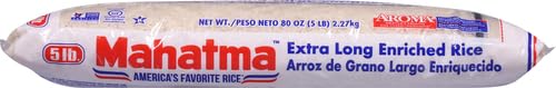 Mahatma Extra Long Grain Rice 5 Pound Rice-Bag, Gluten Free and Non-GMO White Rice Bulk Bag, (Pack of 4)