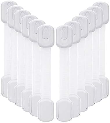 12-Pack Child Safety Cabinet Locks, No Drill Adjustable Strong Adhesive Straps, Toddler Baby Proofing for Cabinets Drawers Fridge Toilet Oven Cupboard | Strong adjustable adhesive straps for cabinet, drawer, fridge, toilet & oven. Drill-free baby safet...