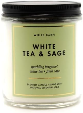 Bath & Body Works, White Barn 1-Wick Candle w/Essential Oils - 7 oz - New Core Scents! (White Tea & Sage)