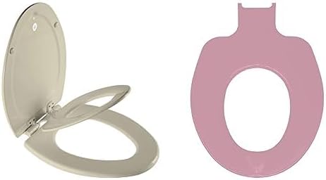 Mayfair NextStep2 Toilet Seat with Built-In Potty Training Seat, Slow-Close, Removable, Elongated, Bone Seat with Pink Child Seat