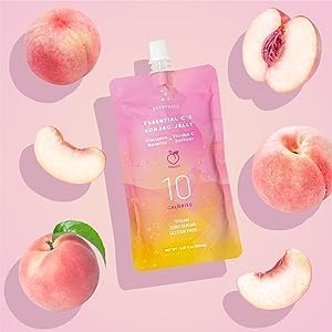 EVERYDAZE Essential C’s Konjac Jelly | Peach | Plant-Based Collagen Booster, Gluten Free, Sugar Free, Low Calorie | Healthy Drinkable Fruit Snack | 10 Pack Box Food Drink Pouch
