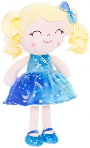 Gloveleya Personalized Rag Doll with Custom Name – 12 Inch Blue Star Dress Curly Hair Baby Girl Plush Gift, Soft Stuffed Doll for Birthday, Christmas, Baby Shower, Holiday & Keepsake Present
