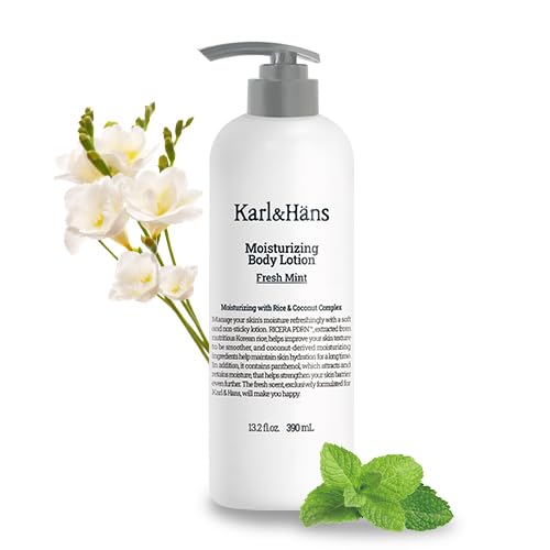 Karl&Hans Moisturizing Body Lotion, Korean Rice-Derived PDRN & Ceramide, Skin Barrier Repair, Lightweight Non-Greasy for Dry & Sensitive Skin, 13.2 fl oz (Fresh Mint)