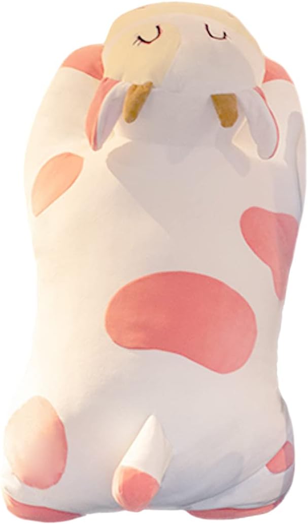 ELAINREN Valentine's Pink Cow Stuffed Animals Pillow Ultra-Soft Farm Dairy Cattle Plush Toy Floppy Milk Calf Plushie Cushion Decor Gifts/25.6''