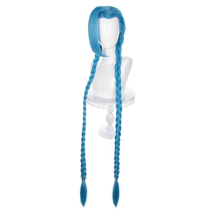Anime Wigs Blue Long Braid Wig for Jinx Cosplay Halloween Party Costume Wig
