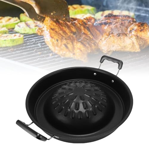 Asixxsix Thai Korean BBQ Grill Pan, Aluminum BBQ Grill Topper, 2 in 1 Non Stick Smoke Steak Grill Charcoal Pan Pork Hot Pot, Even Heating Barbecue Grill Plates, Camping BBQ Pan (35cm/13.78in Black)