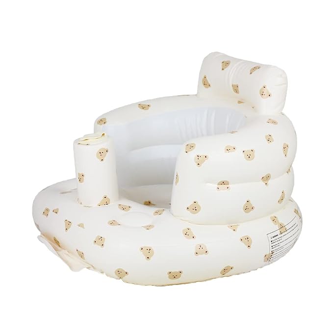 AirSwim Inflatable Baby Seat, Inflatable Baby Chair for Babies 3 Months and Up, Summer Blow Up Chair with Built in Air Pump, Infant Floor Seats for Learning to Sit, Palying, Camping, Bear Head