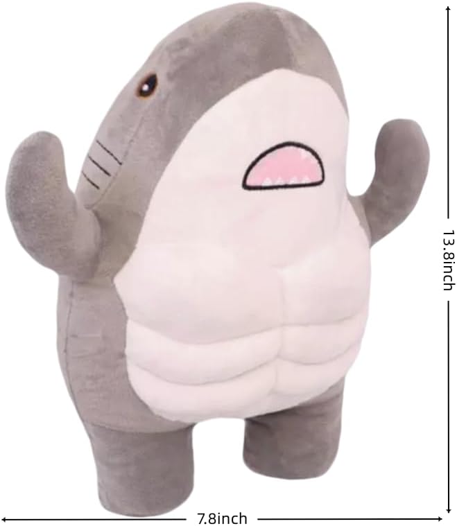 Muscle Shark Stuffed Animal - Cute 3D Muscle Shark Pillow Plush Toy，Gifts for Kids - 13.8inches（Grey）