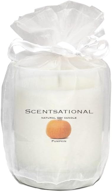 Scentsational Natural Pumpkin Soy Candle, 11 oz Glass Jar, Gift Wrapped, 50-60 Hour Burn Time