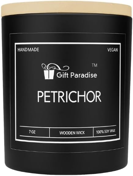 After Rain Candle (Petrichor) – 7 oz Soy Wax Candle with Wooden Wick, Fresh Earthy Rain Scent, Long Lasting Burn, Calming Nature Aroma, Luxury Glass Jar Gift for Home & Office