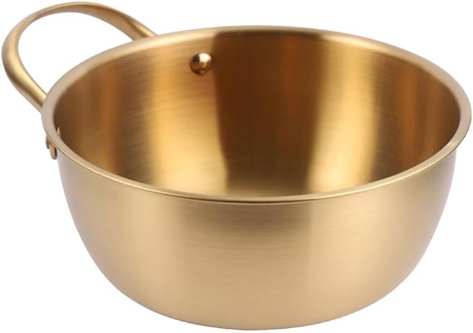DECHOUS 1Pc Stainless Steel Instant Noodles Bowl 10 Inch Golden Korean Style Noodle Pot with Handle for Cooking Gas Induction Electric Stoves, Ideal for Soups and Ramen