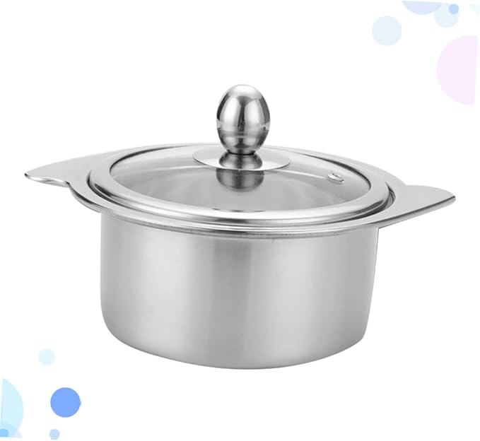 1pc Stainless Steel Hot Pot for Induction Cookers with Lid Food-grade Design for for Single Serving Silver