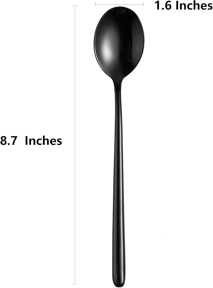 Steel Black Soup Spoon, Long handled Great Circle Spoons,Korean Long Handle Soup Spoon,4 Pieces,8.7x1.6 Inches