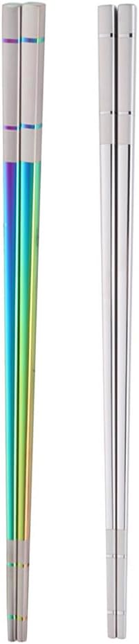 Reusable Stainless Steel Chopsticks,Dishwasher Safe , Easy to Use（2 PCS,silver&Rainbow）