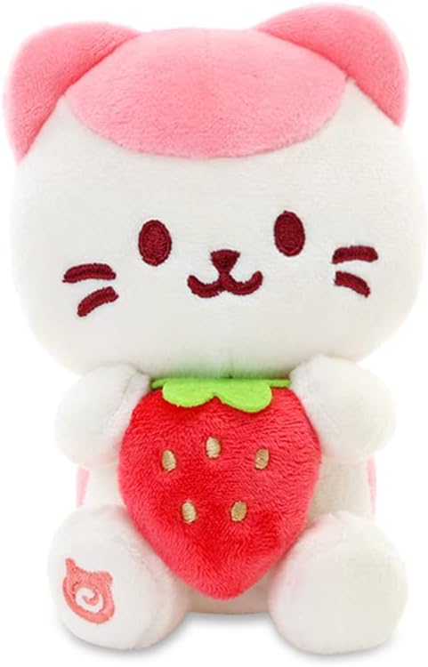 Anirollz Stuffed Animal Plush Toy – 6" Small Sitting Plush Doll Soft, Squishy, Warm, Cute, Comfort, Safe Birthday Kitty Cat Character with Strawberry Kittiroll