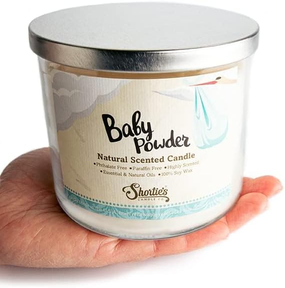 Baby Powder Scented Natural 3 Wick Candle, Essential Fragrance Oils, 100% Soy, Phthalate & Paraben Free, Clean Burning, 14.5 Oz.
