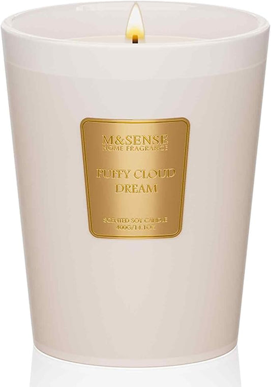 M&SENSE Puffy Cloud Dream Soy Candle, 14.1oz 60H Long Lasting, Aromatherapy Candle for Nursery Calm Home Decor Housewarming Gifts