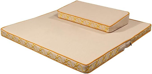 Portable Foldable Meditation Cushion Mat Set with Washable Cotton Linen Cover, Larger Thick Yoga Mat Bolster Floor Pillows Seating for Adults Meditation Accessories Beige-60CM