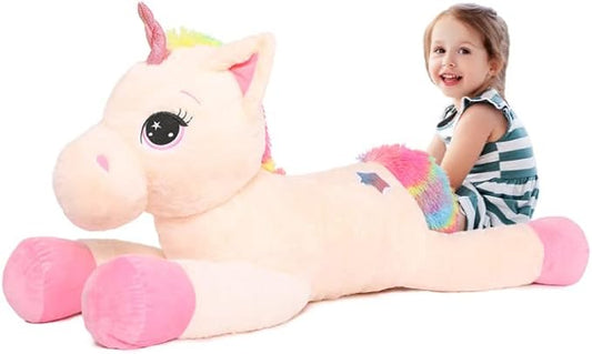 Tezituor 43'' Big Unicorn Plush Toys,Off-White Unicorn Stuffed Animals,Lovely Beige Birthday Decorations for Girls,Giant Unicorns Gifts for Children