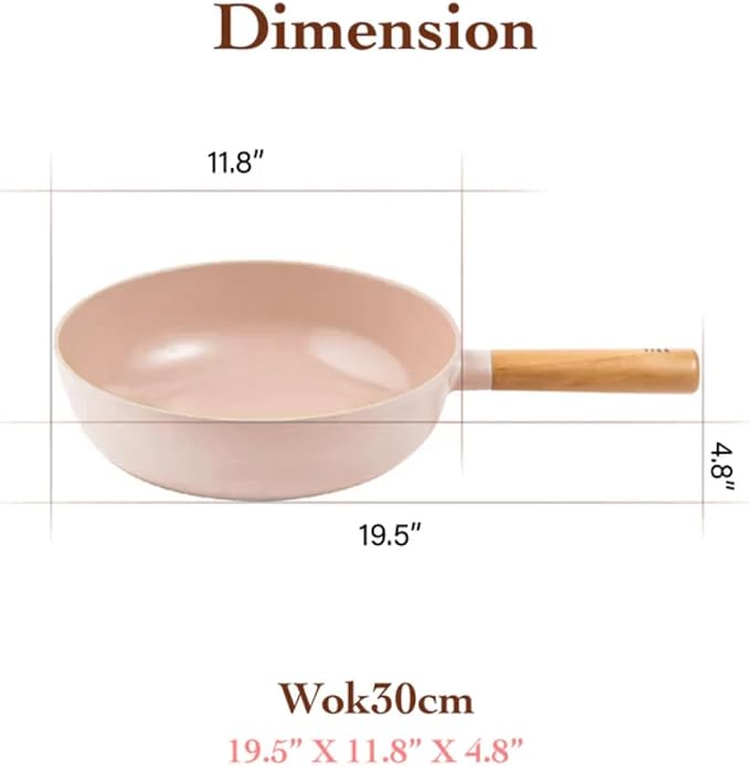 Neoflam FIKA Kitchen 12-Inch Nonstick Stir Frying Wok with Glass Lid, Healthy Cooking Non Stick Ceramic Coating Skillet with Wood Handle, Induction Compatible Jumbo Multi Pan, Made in Korea (30cm)