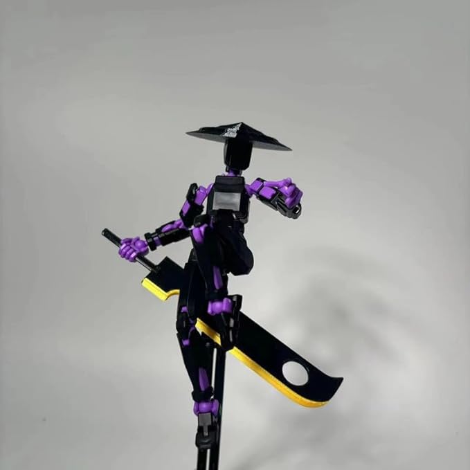 Assembly Completed T13 Action Figures,T 13 Action Figure, Robo 13 3D Printed Action Figure - The Ultimate Hero for Action-Packed Playtime,5.2 Inch (Swordsman-Black Purple)