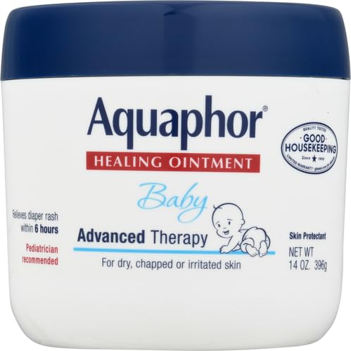 Aquaphor Baby Healing Ointment Advanced Therapy Skin Protectant for Chapped or Dry Skin, Drool Rash and Diaper Rash Ointment, 14 Oz Jar (Pack of 12)