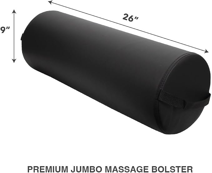 ForPro Professional Collection Jumbo Full Round Bolster Pillow, Black, Oil and Stain-Resistant, for Massage and Yoga, 9” R x 26” L