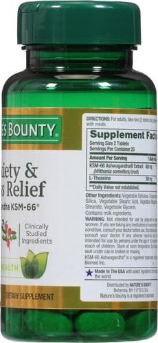 Nature's Bounty Stress Relief Ashwagandha KSM 66 Tablets,Mood Support,50 Count (Pack of 3)