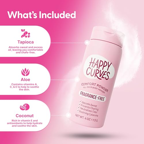 HAPPY CURVES Talc-Free Anti-Chafe Comfort Powder Bundle - Inner Thigh, Private Areas & All Over Body Chafing Relief for Women (Fragrance-Free + Tahitian Vanilla)