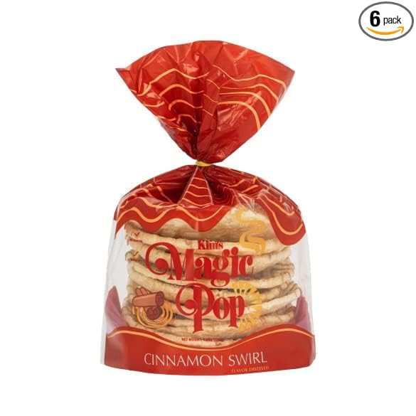 Kim's Magic Pop - Cinnamon Swirl Flavor Drizzled | 6 Pack | Low Carb, No Trans Fat, All Natural, Multigrain Korean Snack | Easy Bread, Chip, Cracker Replacement…… (MEDIUM)