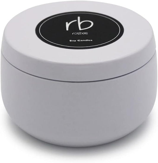 rosbas Sea Salt and Orchid Soy Wax Candle - 6 oz Tin in Drawstring Cotton Bag - Clean Burning for Spa Relaxation - White - Made in USA