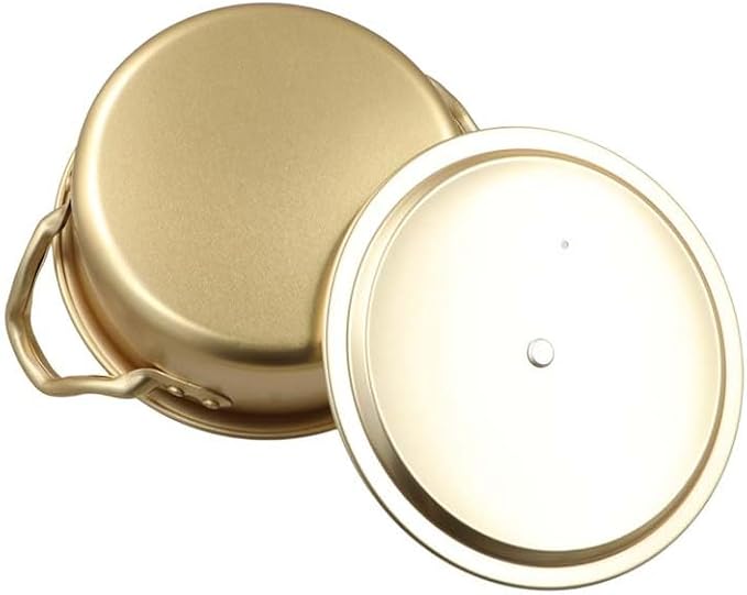Golden Stainless Steel Ramen Pot with Double Handle, Small Korean Cooking Pot for Soup, Noodle Pot Fast Heating for Kitchen(5.5inch/14cm)