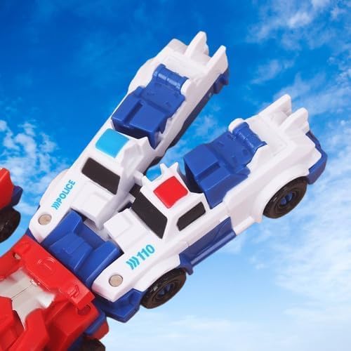 Magnetic Morphing Combination Robot Police Car Fire Truck Action Fiqure Transform Robot Toy for Boys,Girls,Teens, Adults…