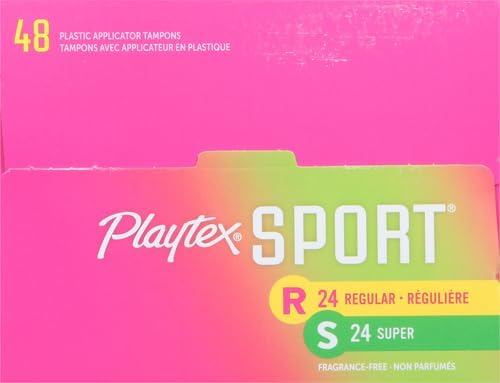 Playtex Sport Tampons, Multipack (24ct Regular/24ct Super Absorbency), Fragrance-Free - 48ct (Pack of 2)