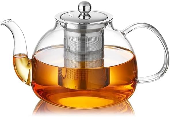 DOPUDO 41OZ (1200ML) Glass Teapot with Infuser Stovetop Safe, Clear Glass Tea Pot Kettle, Borosilicate Tea Pot with Infusers Filter for Loose Tea, Tea Kettle Dishwasher Safe