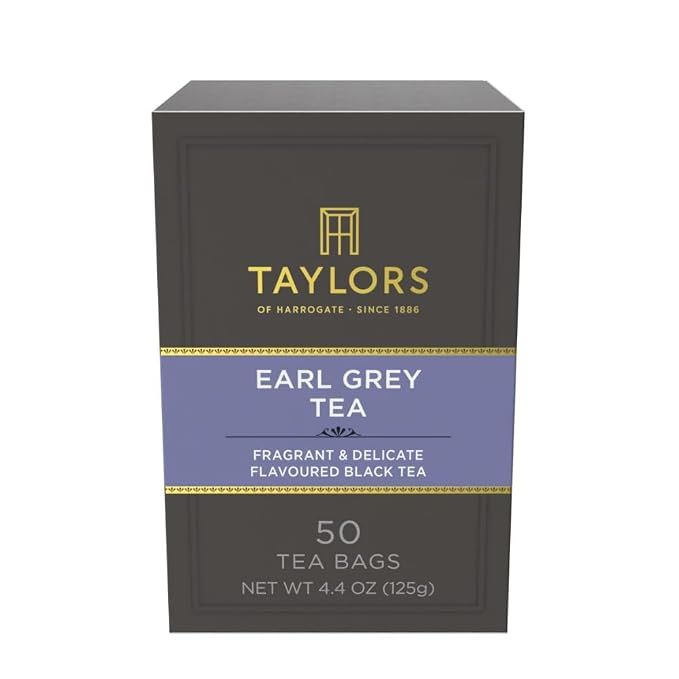 Taylors of Harrogate Earl Grey, Black Tea, Pillow Bags, 50 Count (Pack of 1), Fragrant, Delicate & Light, Caffeinated, Enjoy Hot or Iced, 50 Teabags