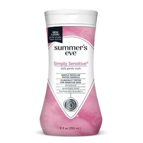 Summer's Eve Simply Sensitive Feminine Cleansing Wash, Daily Gentle Intimate Wash, Removes Odor, pH Balanced, Hypoallergenic for Sensitive Skin, 9 Ounce (Pack of 6)