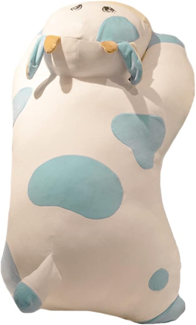 ELAINREN Floppy Blue Dairy Cattle Plush Pillow Ultra-Soft Mik Cow Stuffed Animals Toy Fluffy Farm Calf Plushie Cushion Decor Gifts/25.6''