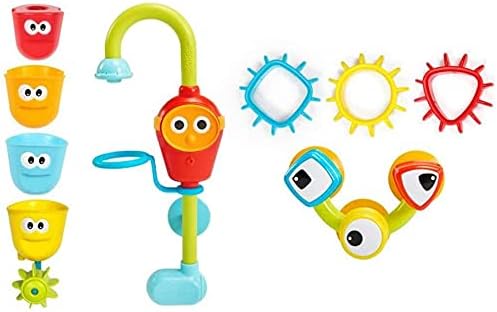 Yookidoo Bay Bath Toddler Toys (Ages 1-3) - 3 Stackable Cups, Spinning Gears, Hose & Spout for Water Play - Mold Free - Suction Cups Attach to Any Bath Tub or Shower - Spin N Sort Spout Pro