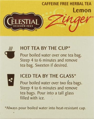 Celestial Seasonings Lemon Zinger Herbal Tea Box, Caffeine Free, 20 Tea Bags (Pack of 2)