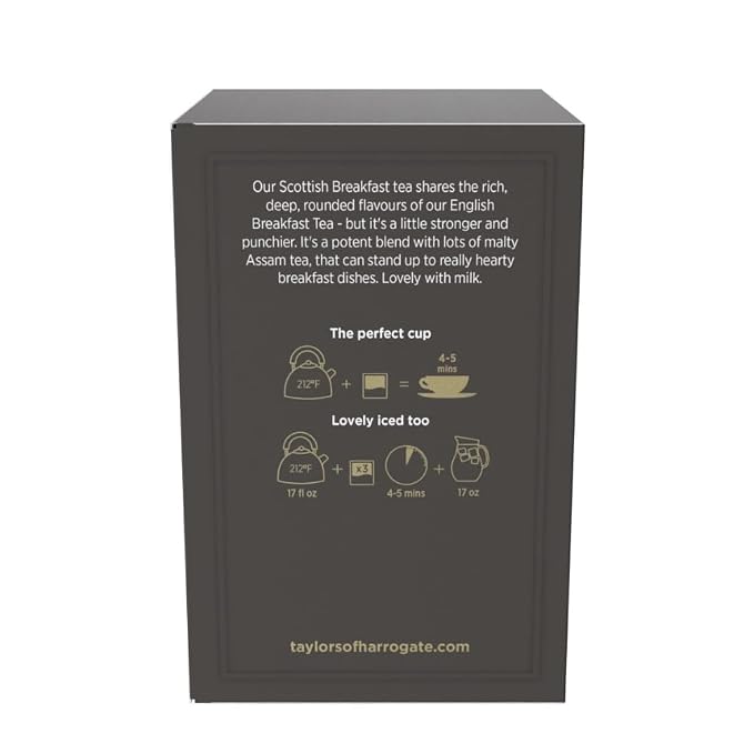 Taylors of Harrogate Scottish Breakfast Black Tea Individually Wrapped Bags, 50 Count (Pack of 1), Strong, Malty and Full, Caffeinated, Enjoy Hot or Iced, 50 Teabags
